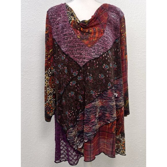 ALI MILES Womens Plus 3X Jewel Tone Purple Patchwork 3/4-Sleeve Boho TUNIC EUC - Picture 1 of 9